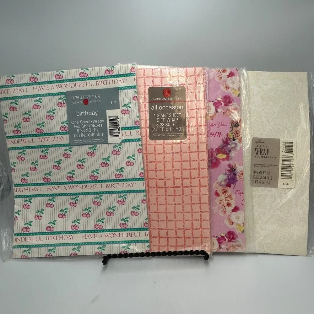 Vintage American Greetings Hallmark Lot (4) Gift Wrapping Paper Birthday Mothers